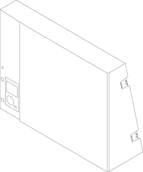 Weiße Verkleidung von Bosch mit Bedienfeld an der Seite, leicht geneigter Rückseite und Montagevorrichtung, ideal für Heizsysteme.